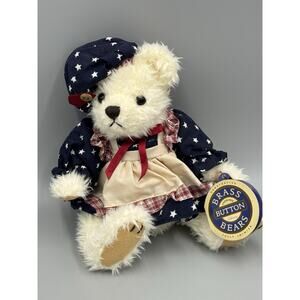 Vintage Brass Button Bears Opal Bear Of Love 10” Jointed Americana Teddy